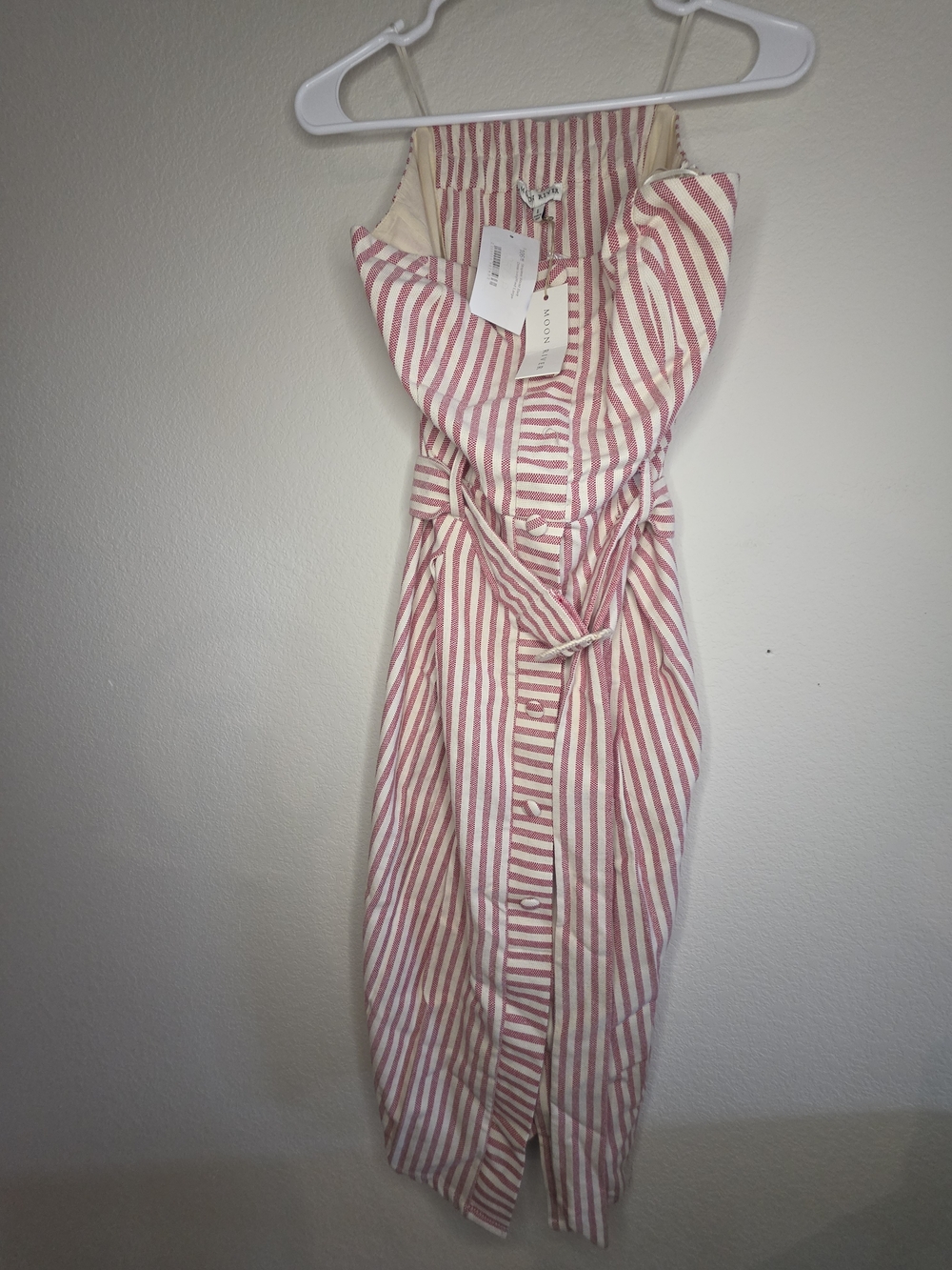 Moon River Pink and White Striped Button-Front Midi Dress